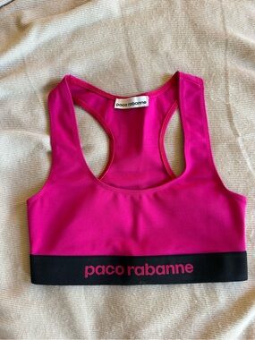Paco Rabanne Hot Pink Racerback Sports Bra with Black Branded Band